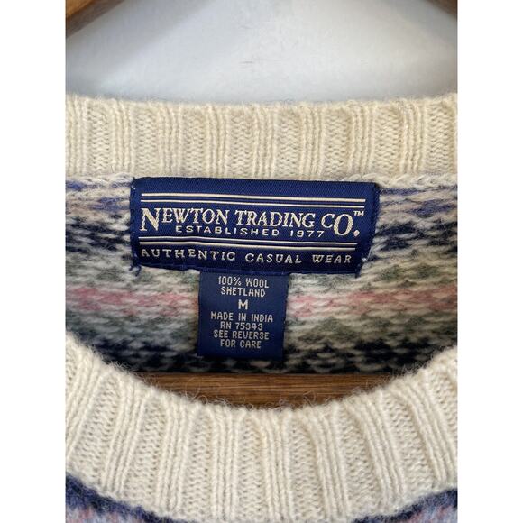 Newton Trading Co 100% Wool Shetland M North Isle Sweater Pink Blue EUC Warm Top - Picture 4 of 9